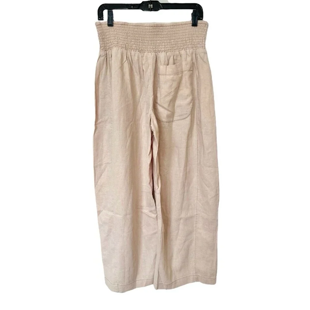 Anthropologie Blush Cropped Wide-Leg Drawstring Pants